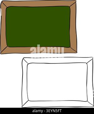 A green blackboard school icon colored hand drawn illustration. Vector graphic line ink art. design for fashion graphics, textile prints, fabrics, wal Stock Vector