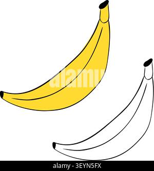 banana minimalist food school icon colored hand drawn illustration. Vector graphic line ink art. background for banners, print for fabric, labels, t-s Stock Vector