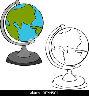 globe school icon colored hand drawn illustration. Vector graphic line ink art. Perfect for cafe logo, branding, packaging, labels, and modern decor d Stock Vector