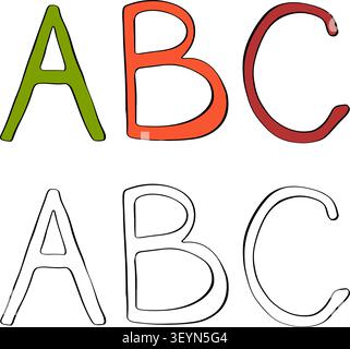abc letters school icon colored hand drawn illustration. Vector graphic line ink art. Decorative element for cafe and restaurant menu, banners, poster Stock Vector