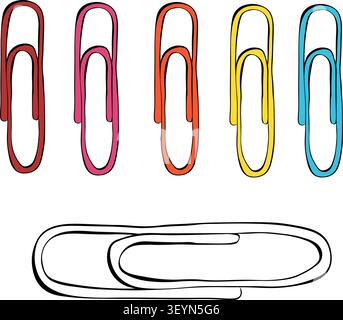 Colorful paperclip school icon colored hand drawn illustration. Vector graphic line ink art. For poster, invitation, backdrop, ad, sale promotion, pri Stock Vector