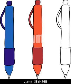 Pen school icon colored hand drawn illustration. Vector graphic line ink art. Perfect for cafe logo, branding, packaging, labels, and modern decor des Stock Vector