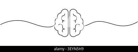 Continuous one line drawing of human brain, minimalist monoline vector illustration isolated on white background. Editable stroke. Stock Vector