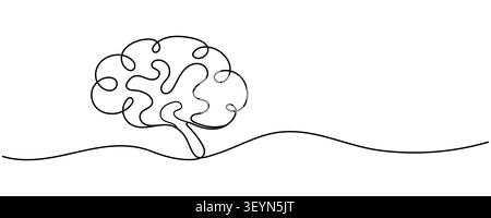 Continuous one line drawing of human brain, minimalist monoline vector illustration isolated on white background. Editable stroke. Stock Vector