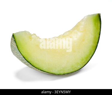 a piece of freshness seedless green sweet cantaloupe isolated cut out on white background with clipping path Stock Photo