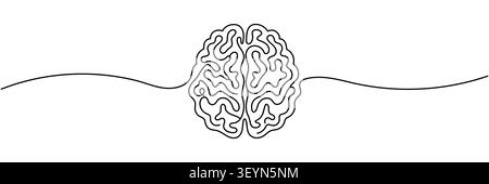 Continuous one line drawing of human brain, minimalist monoline vector illustration isolated on white background. Editable stroke. Stock Vector