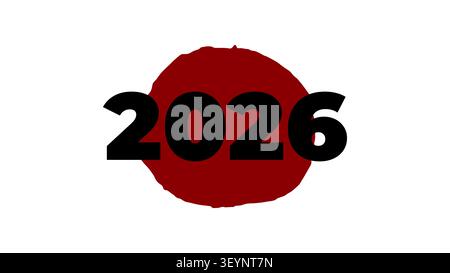 Vector illustration of the number 2026 against a red circle on a white background. Minimalistic graphic design for calendars, dates, and New Year's Ev Stock Vector