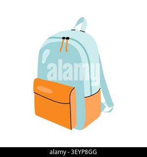 Light blue and orange school backpack isolated on white background flat Stock Vector
