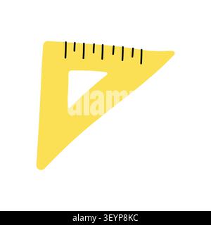 Yellow triangle ruler protractor for geometry isolated on white background flat Stock Vector