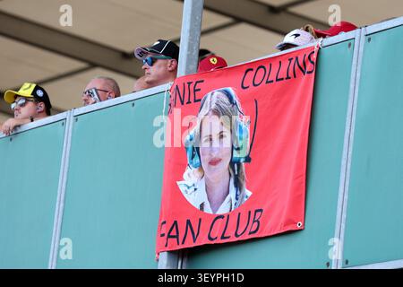 Silverstone, UK. 04th July, 2026. Circuit atmosphere - flag for Bernadette Collins (GBR) Sky Sports F1 Strategy Analyst. 04.07.2026. Formula 1 World Championship, Rd 9, British Grand Prix, Silverstone, England, Sprint and Qualifying Day. Credit: James Moy/Alamy Live News Stock Photo