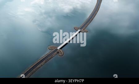 Aerial view of the road bridge in the Westfjords Region, Iceland. Stock Photo