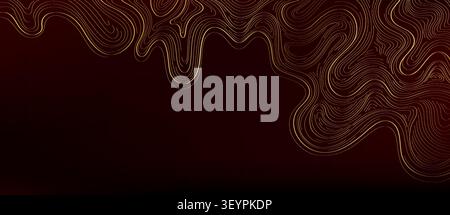 Luxury golden topographic map pattern on black background. Vector realistic illustration of wavy contour lines, elegant abstract curve texture, premium geometric design for wallpaper or packaging Stock Vector