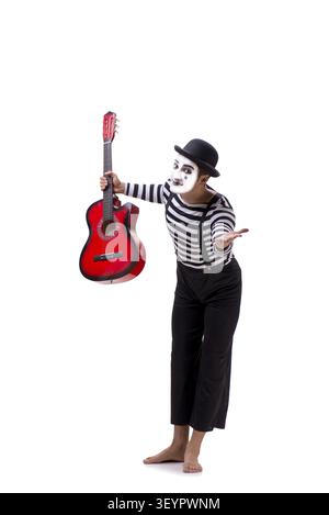 Mime playing guitar isolated on white Stock Photo