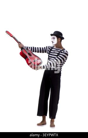 Mime playing guitar isolated on white Stock Photo