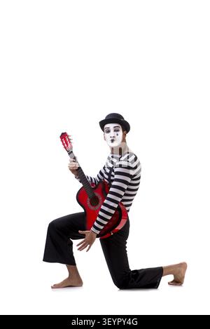 Mime playing guitar isolated on white Stock Photo