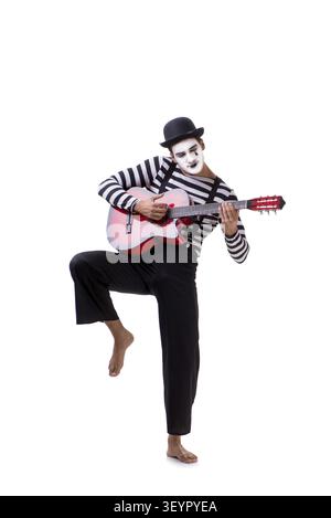 Mime playing guitar isolated on white Stock Photo