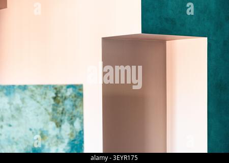 architecture background - pattern of green and pink walls in home (focus on background) Stock Photo