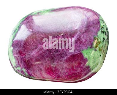specimen of mineral from geological collection - polished anyolite, ruby in zoisite rock isolated on white background Stock Photo