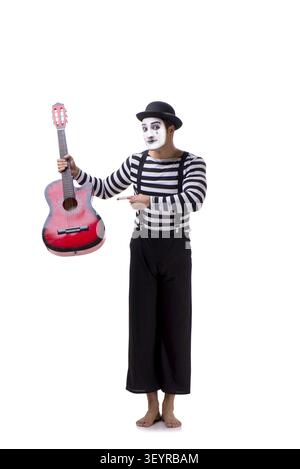 Mime playing guitar isolated on white Stock Photo