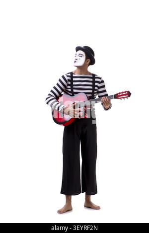 Mime playing guitar isolated on white Stock Photo