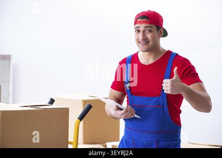 Contractor worker moving boxes during office move Stock Photo