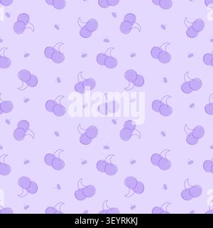 Magical purple monochrome cherry pattern. Perfect for spooky season, nursery wallpaper, and fabric design. Flat vector illustration Stock Vector