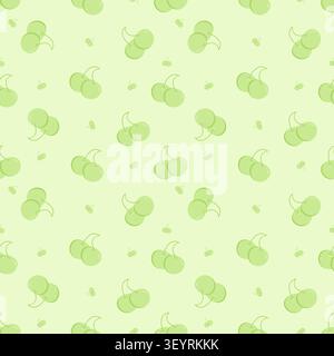 Adorable mint green monochrome cherry pattern. Ideal for nursery decor, wrapping paper, and fabric prints. Flat vector art Stock Vector