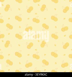 Cheerful yellow monochrome cherry pattern. Ideal for neutral nursery decor, fabric prints, and summer stationery. Flat vector art Stock Vector