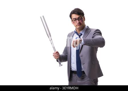 Businessman with baseball bat isolated on white Stock Photo
