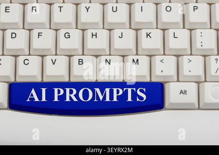 AI Prompts text a white computer keyboard for workflow automation Stock Photo