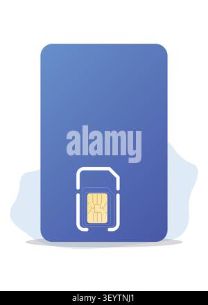 Minimal flat vector illustration of a blue mobile SIM card with chip icon, ideal for telecom, mobile network, smartphone, and technology concepts. Stock Vector