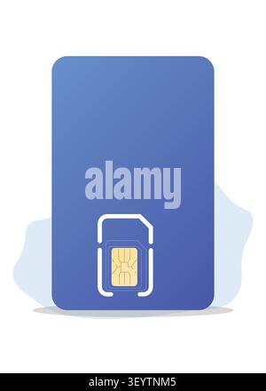 Minimal flat vector illustration of a blue mobile SIM card with chip icon, ideal for telecom, mobile network, smartphone, and technology concepts. Stock Vector