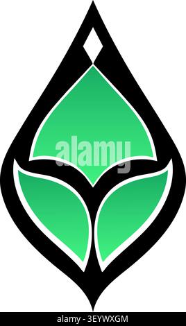 Flat illustration of a pointed crest with dark borders and teal leaf shaped forms arranged in a symmetrical ornamental design Stock Vector