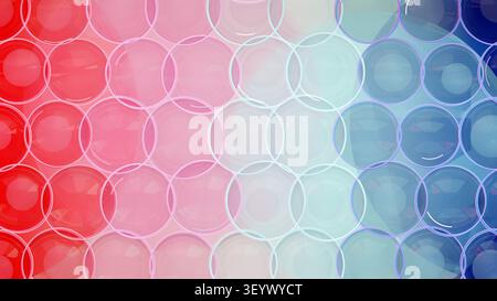 High-quality 3D CGI render featuring an abstract, modern geometric pattern of overlapping transparent glass circles. Stock Photo