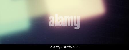 Cinematic dark abstract panoramic background. Moody blurred gradient with soft cyan and purple glows, lo-fi noise, and dust texture. Stock Photo