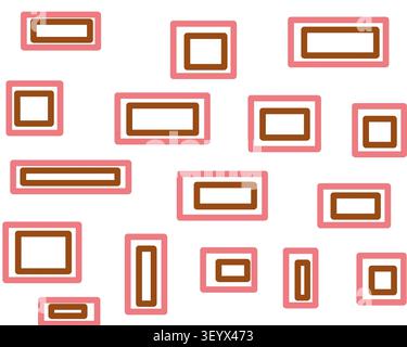 A playful retro-style pattern of nested rectangular and square picture-frame shapes in dusty pink and warm brown tones, scattered at varying sizes. Stock Photo