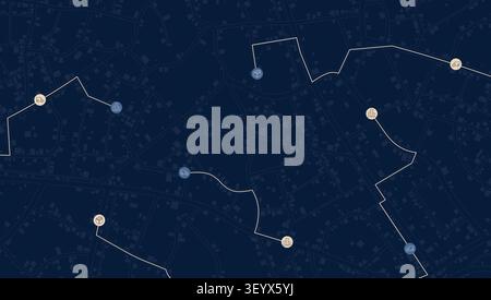 Dark Mode Digital City Map with Logistics Tracking Icons Stock Vector