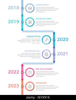 Vertical timeline infographics with six elements with icons and text, vector eps10 illustration Stock Vector