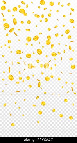 Indian rupee coins falling. Scattered gold INR coins. India money. Global financial crisis concept. Vector illustration. Stock Vector