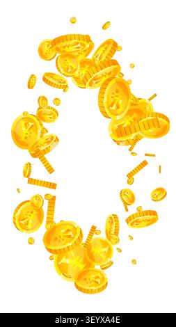 Chinese yuan coins falling. Scattered gold CNY coins. China money. Great business success concept. Vector illustration. Stock Vector