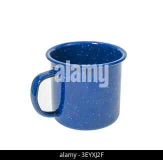 Enameled mugs in retro style isolated on white background Stock Photo