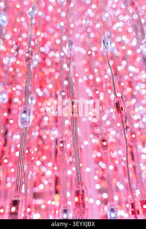multicolored city led lights beams Stock Photo