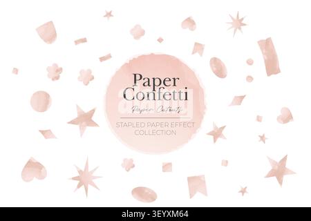 Preview of a watercolor paper confetti collection with pastel cutout shapes for scrapbook collage and creative design projects. Stock Vector