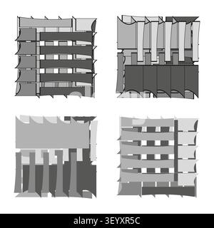 Architecture building facade feature grey vector set. This 3d geometric block represents simple modern structure layouts. eps 10 Stock Vector