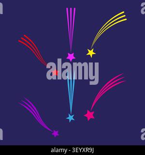 Shooting star tail feature colorful vector set. This simple geometric comet visualizes abstract night sky layouts. eps 10 Stock Vector