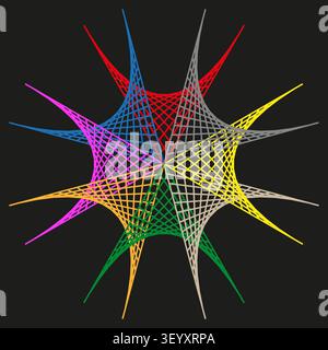 String art star feature colorful vector shape. This abstract geometric wireframe enhances simple modern tech backgrounds. eps 10 Stock Vector