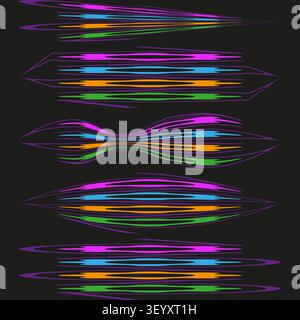 Horizontal sound wave feature colorful vector set. This abstract audio equalizer represents modern tech music backgrounds. eps 10 Stock Vector