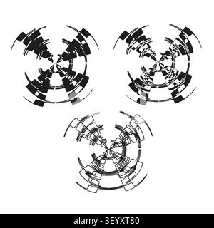 Circular radar interface feature black vector collection. This abstract geometric hud visualizes modern tech backgrounds. eps 10 Stock Vector