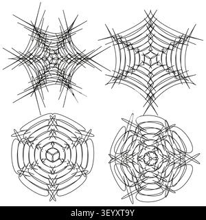 Spiderweb spirograph line mandala feature black vector set. This geometric geometry represents abstract pattern decorations. eps 10 Stock Vector