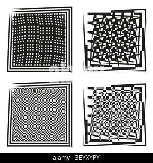 Grunge intersecting grid square feature black vector set. This rough lattice mesh represents abstract modern backdrops. eps 10 Stock Vector